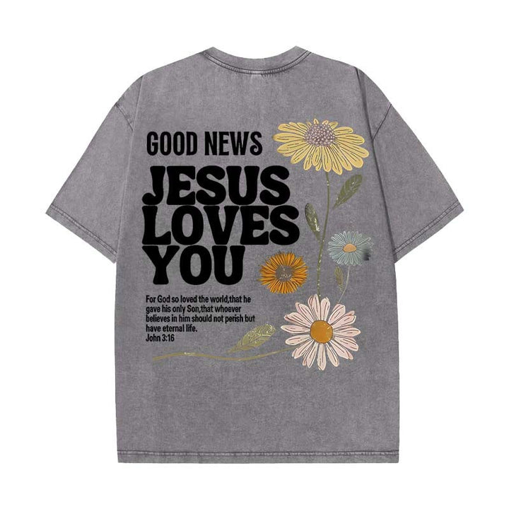 Christianartworkshop Good News Jesus Loves You Unisex Washed T-shirt - Grey - 5XL - image 16