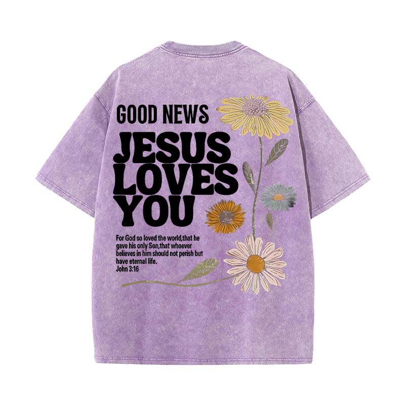 Christianartworkshop Good News Jesus Loves You Unisex Washed T-shirt - Purple - 5XL - image 1
