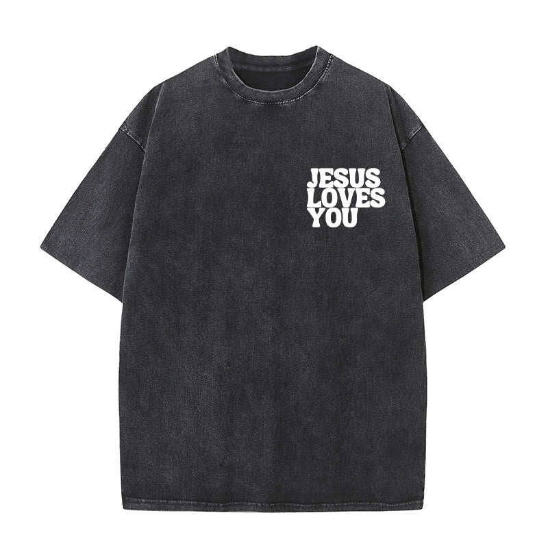 Christianartworkshop Good News Jesus Loves You Unisex Washed T-shirt - image 5