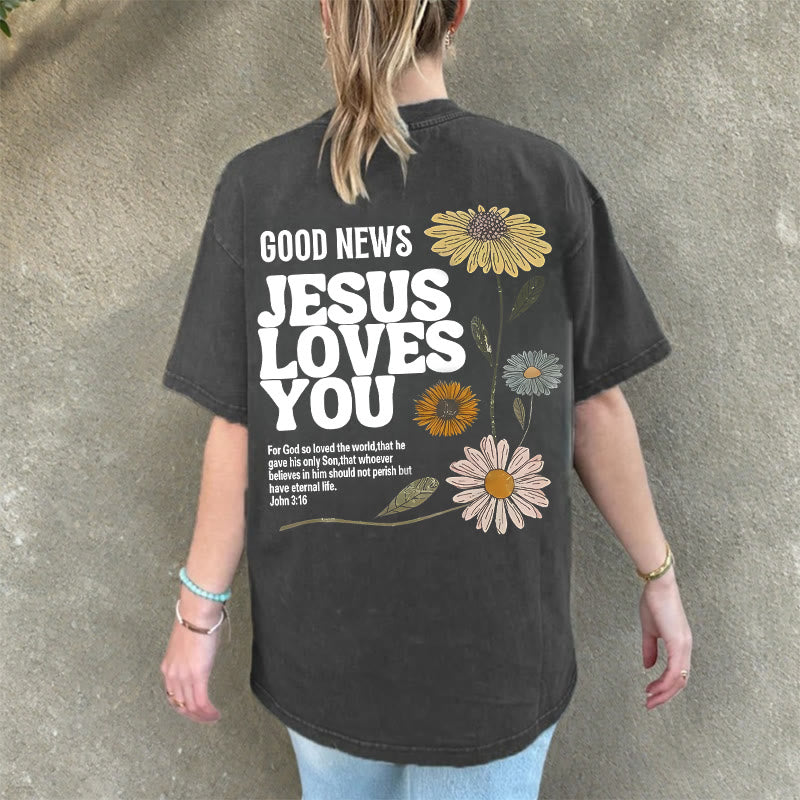 Christianartworkshop Good News Jesus Loves You Unisex Washed T-shirt - image 6