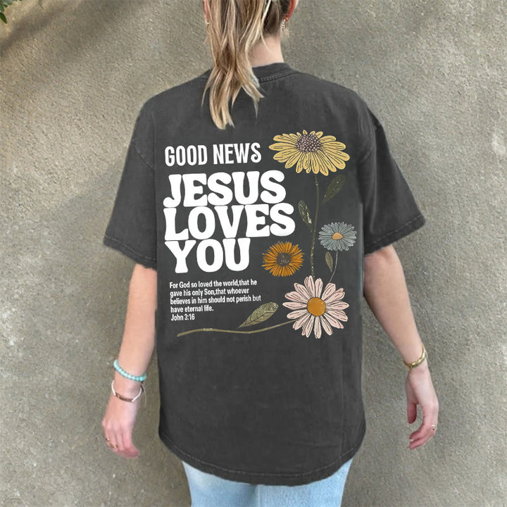 Christianartworkshop Good News Jesus Loves You Unisex Washed T-shirt - image 6