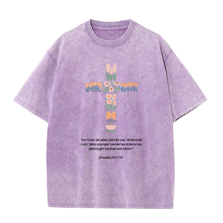 Christianartworkshop Floral Cross with Jeremiah Verse Unisex Washed T-shirt - Purple - 5XL - image 8