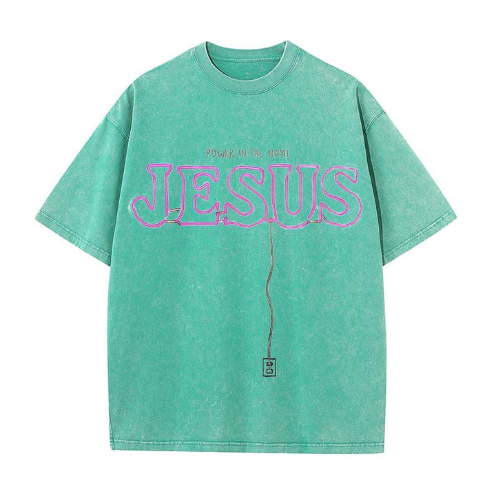 Christianartworkshop Power in the Name Jesus Unisex Washed T-shirt - Green - 5XL - image 8