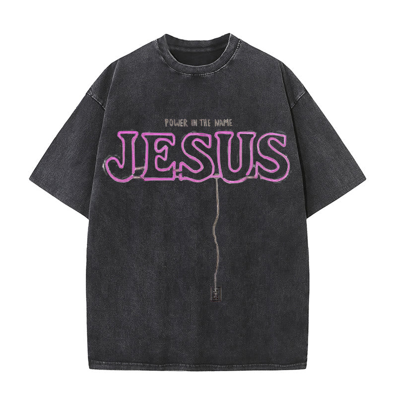 Christianartworkshop Power in the Name Jesus Unisex Washed T-shirt - Black - 5XL - image 1