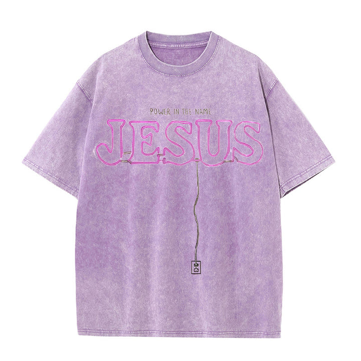 Christianartworkshop Power in the Name Jesus Unisex Washed T-shirt - Purple - 5XL - image 10