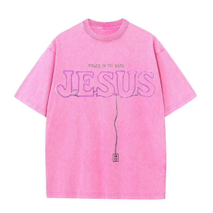 Christianartworkshop Power in the Name Jesus Unisex Washed T-shirt - Pink - 5XL - image 11