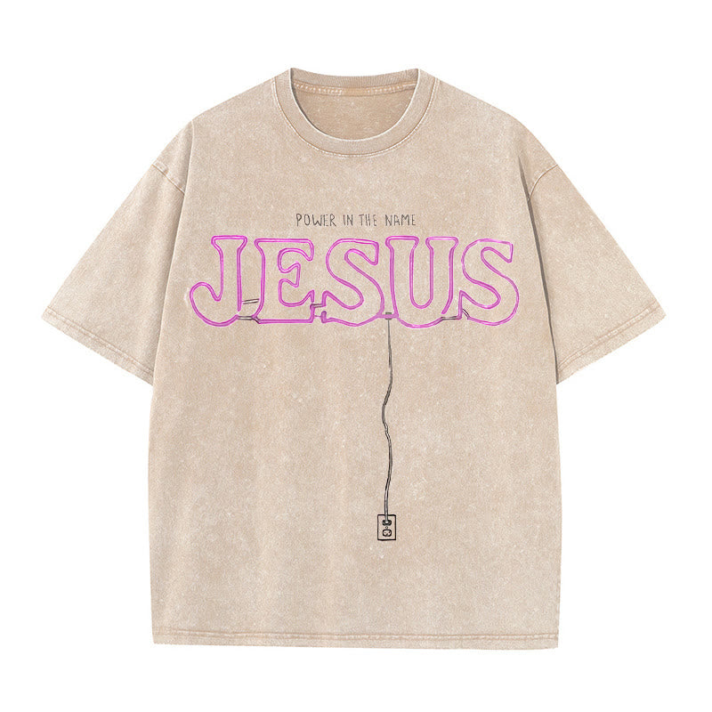 Christianartworkshop Power in the Name Jesus Unisex Washed T-shirt - Apricot - 5XL - image 6
