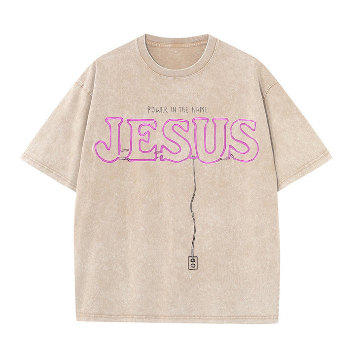 Christianartworkshop Power in the Name Jesus Unisex Washed T-shirt - Apricot - 5XL - image 6