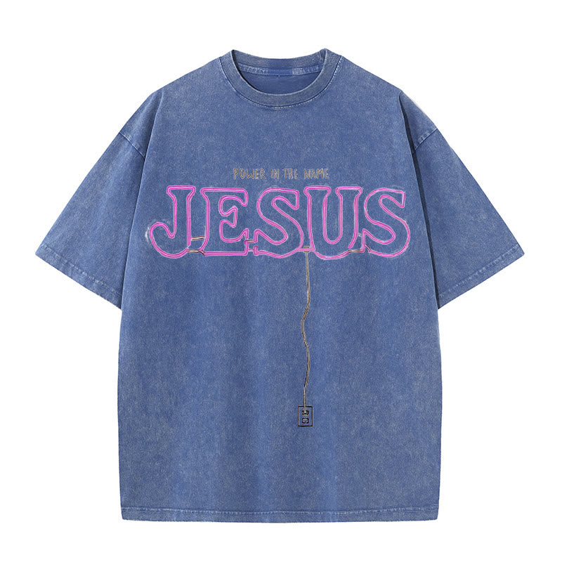 Christianartworkshop Power in the Name Jesus Unisex Washed T-shirt - Blue - 5XL - image 7