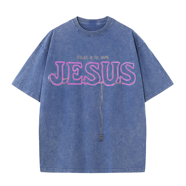 Christianartworkshop Power in the Name Jesus Unisex Washed T-shirt - Blue - 5XL - image 7