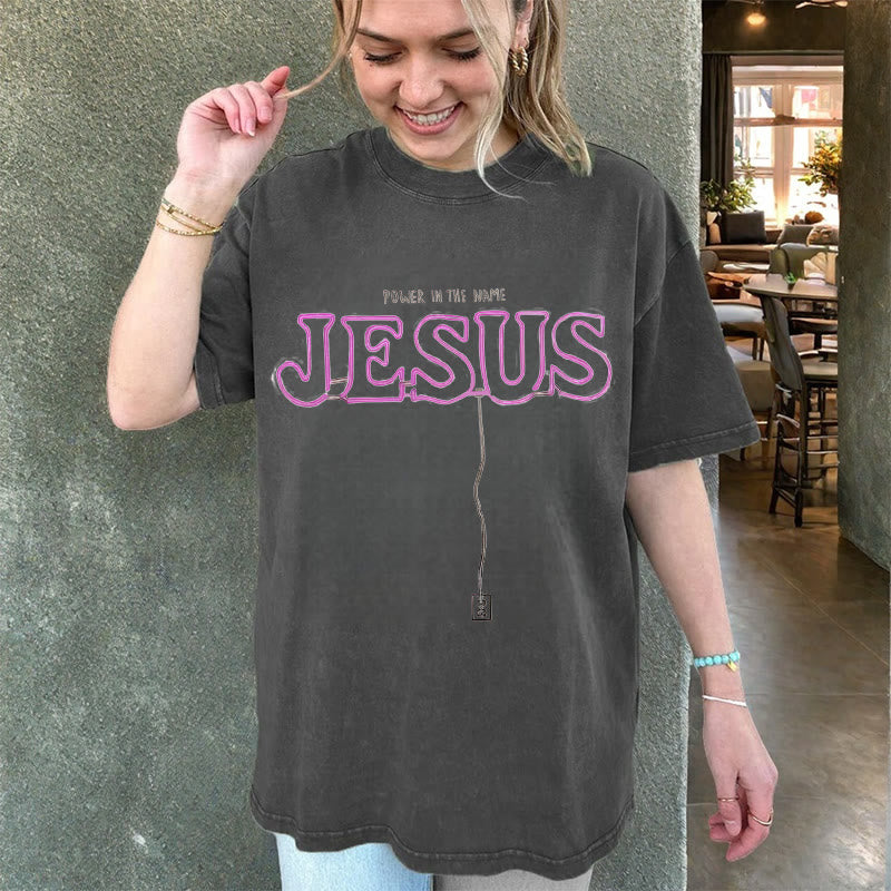 Christianartworkshop Power in the Name Jesus Unisex Washed T-shirt - image 2