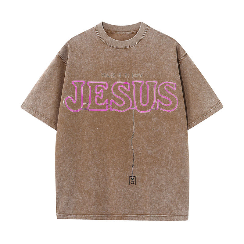 Christianartworkshop Power in the Name Jesus Unisex Washed T-shirt - Coffee - 5XL - image 9