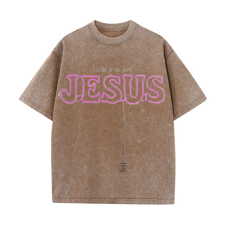 Christianartworkshop Power in the Name Jesus Unisex Washed T-shirt - Coffee - 5XL - image 9