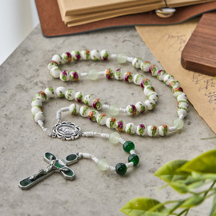 Christianartworkshop Jesus Is The Gift: Handmade Floral Rose Beads Rosary with Gift Card - image 10