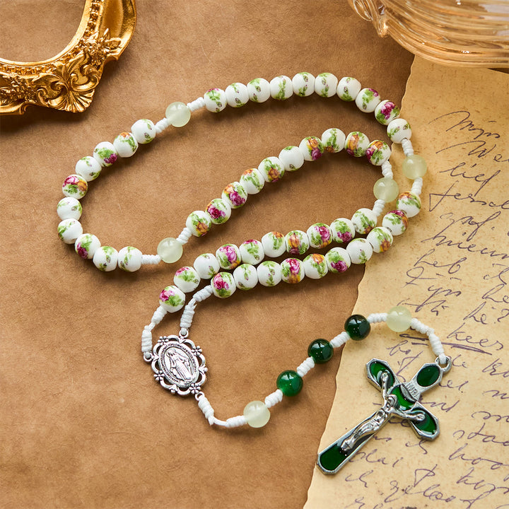 Christianartworkshop Jesus Is The Gift: Handmade Floral Rose Beads Rosary with Gift Card - image 6