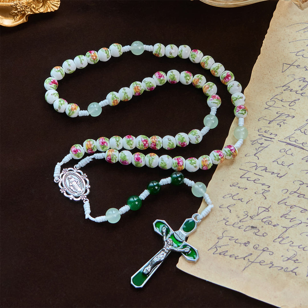 Christianartworkshop Jesus Is The Gift: Handmade Floral Rose Beads Rosary with Gift Card - image 8
