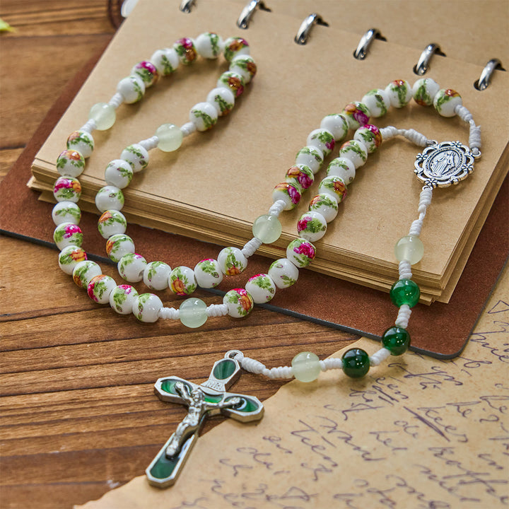 Christianartworkshop Jesus Is The Gift: Handmade Floral Rose Beads Rosary with Gift Card - image 11