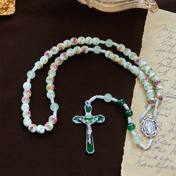 Christianartworkshop Jesus Is The Gift: Handmade Floral Rose Beads Rosary with Gift Card - image 9