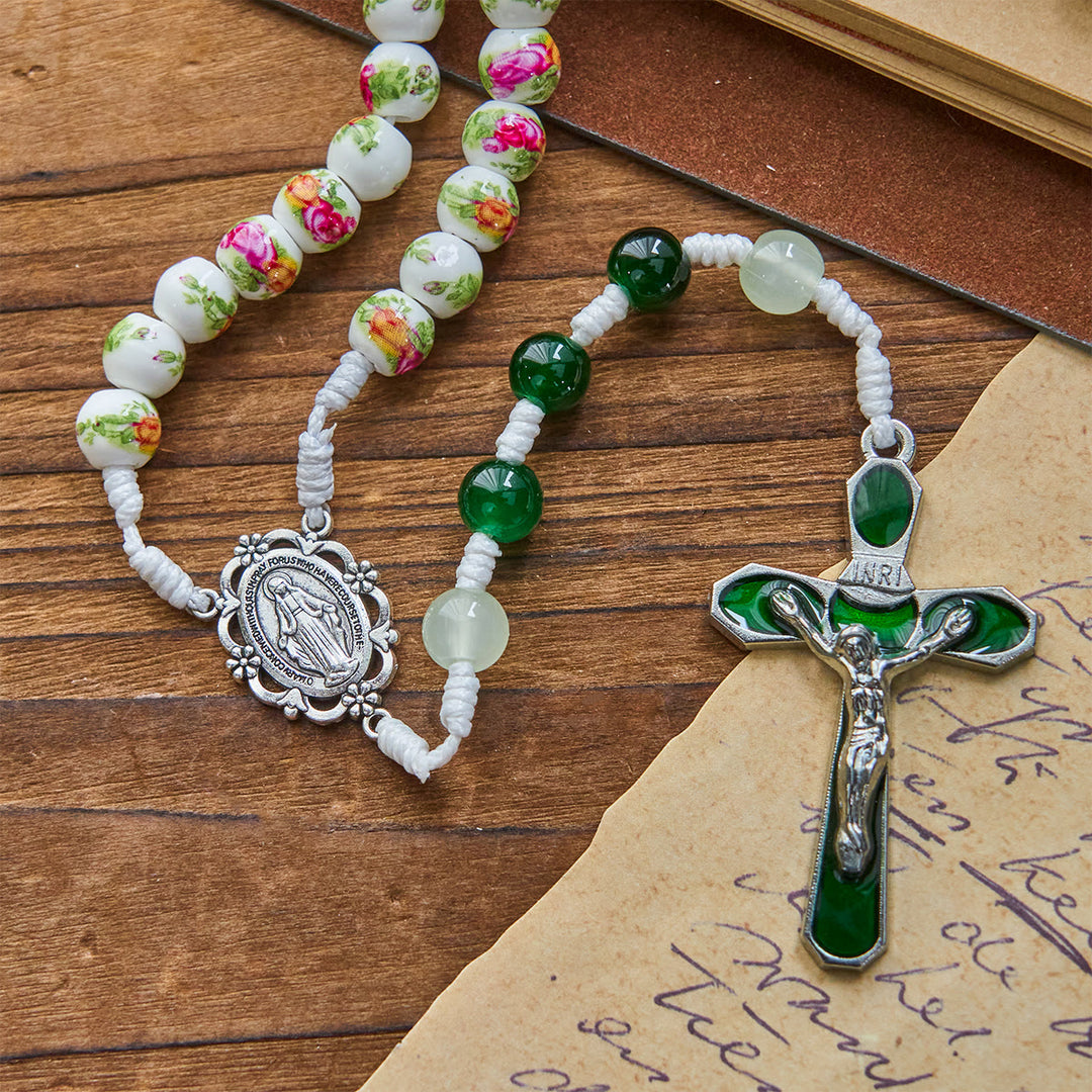 Christianartworkshop Jesus Is The Gift: Handmade Floral Rose Beads Rosary with Gift Card - image 12
