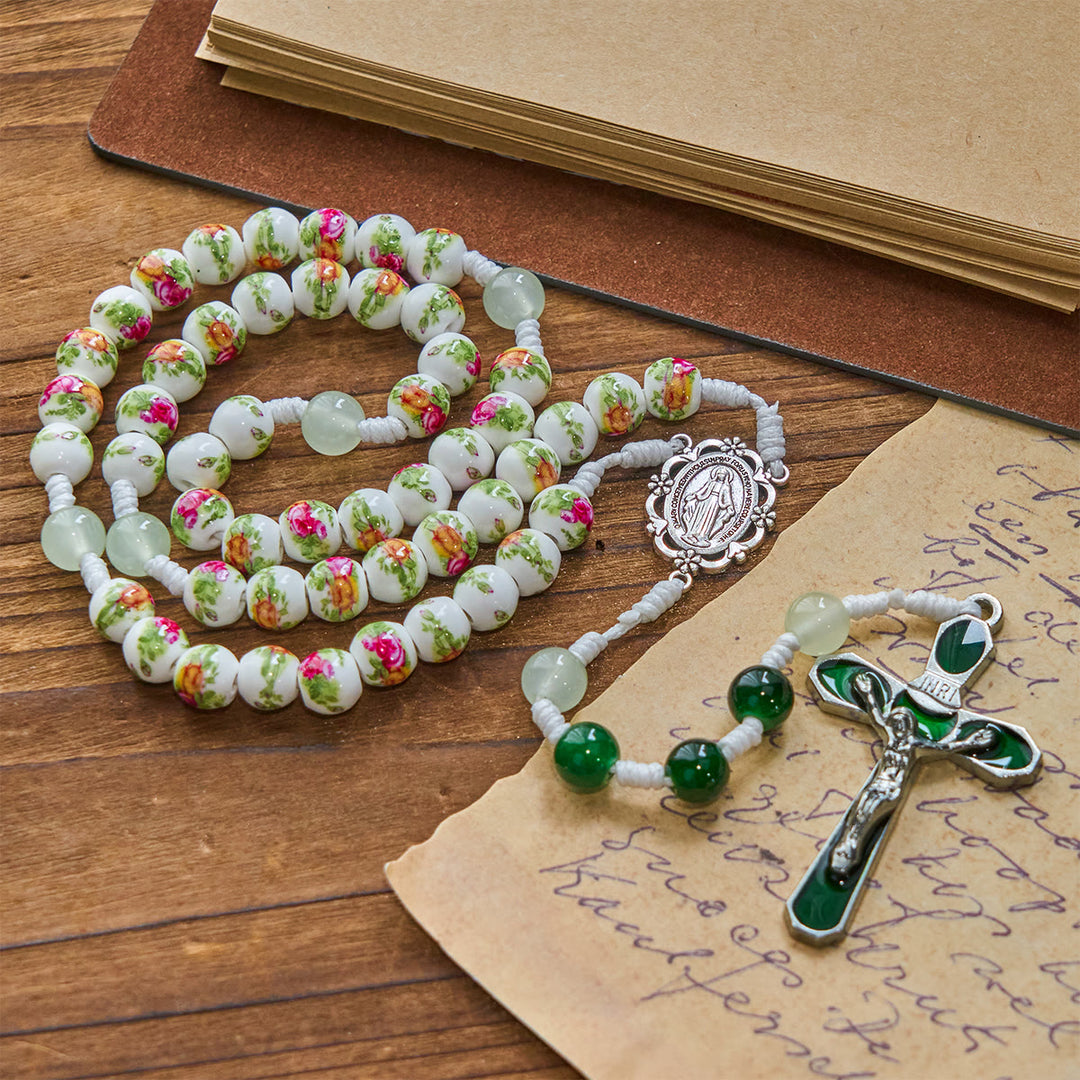 Christianartworkshop Jesus Is The Gift: Handmade Floral Rose Beads Rosary with Gift Card - image 5