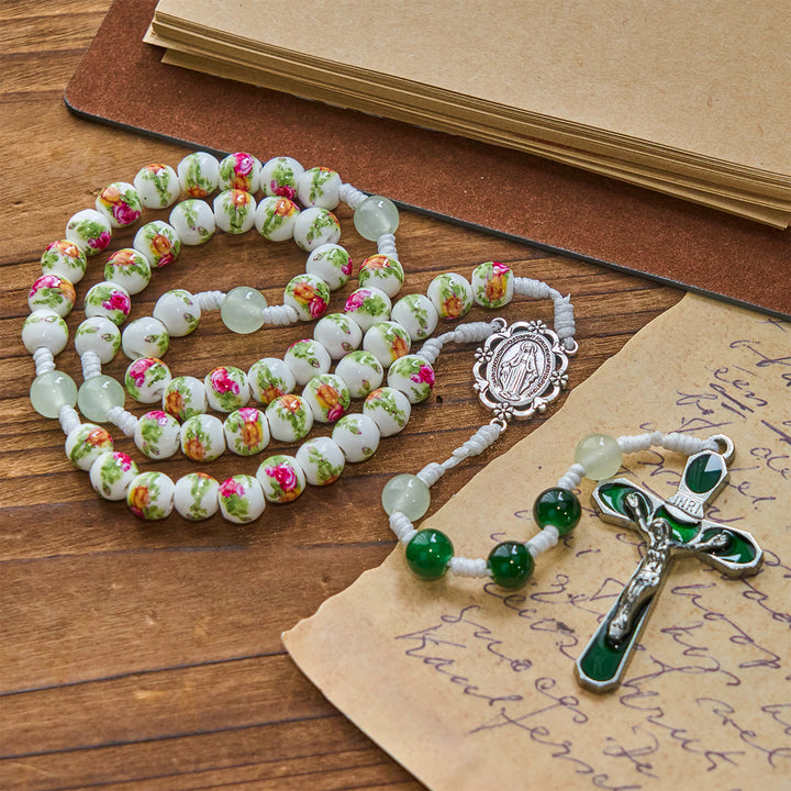Christianartworkshop Jesus Is The Gift: Handmade Floral Rose Beads Rosary with Gift Card - image 5