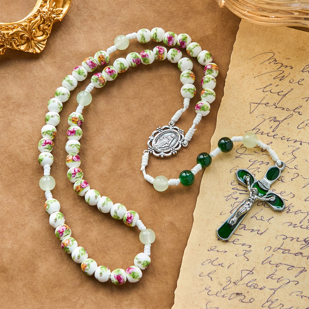 Christianartworkshop Jesus Is The Gift: Handmade Floral Rose Beads Rosary with Gift Card - image 7