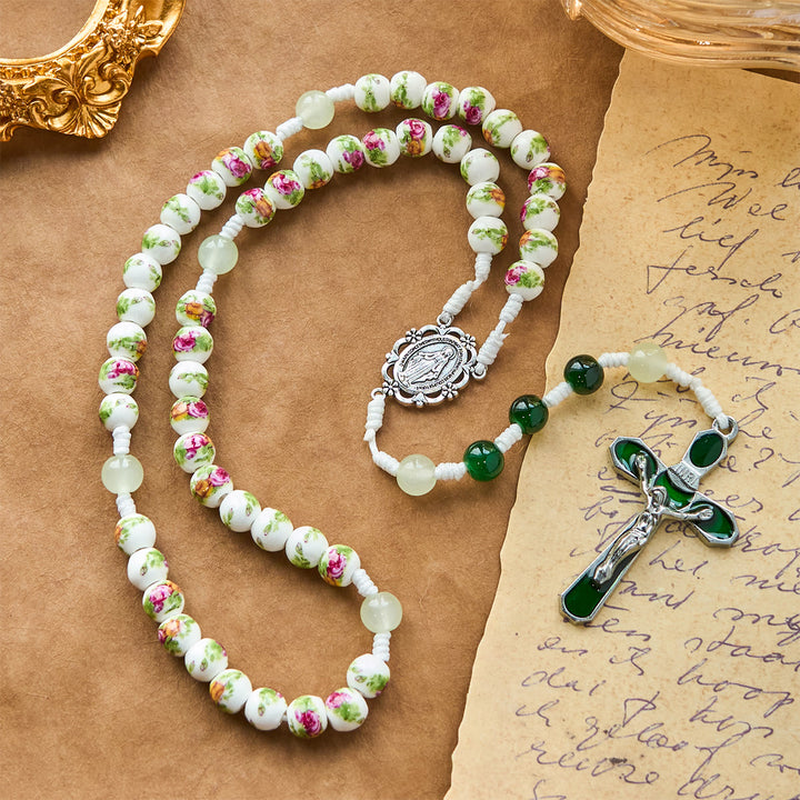Christianartworkshop Jesus Is The Gift: Handmade Floral Rose Beads Rosary with Gift Card - image 7