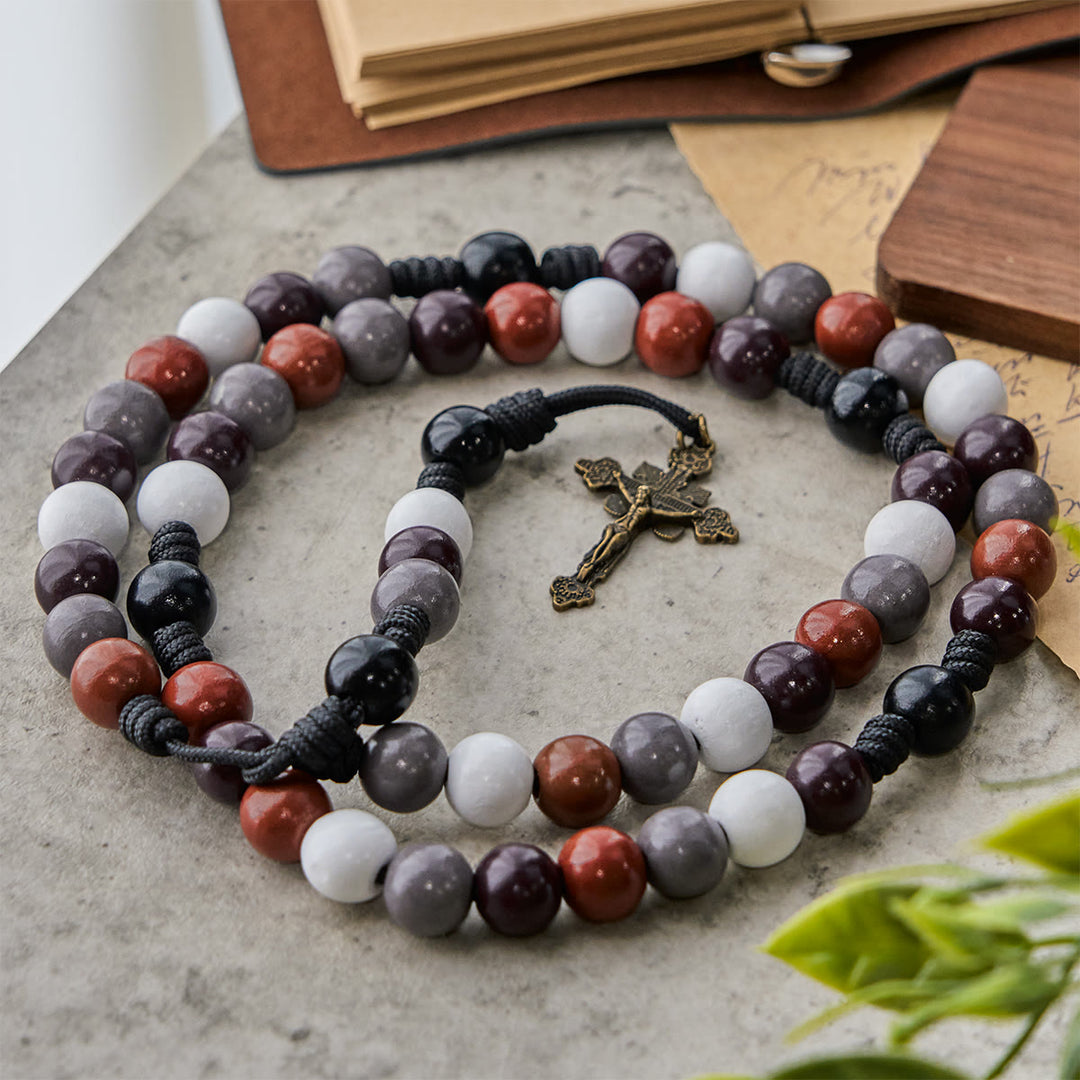 Christianartworkshop Morandi Style Multi-color Round Beads Rosary with Bronze Crucifix: Embrace Divine Blessing - image 4