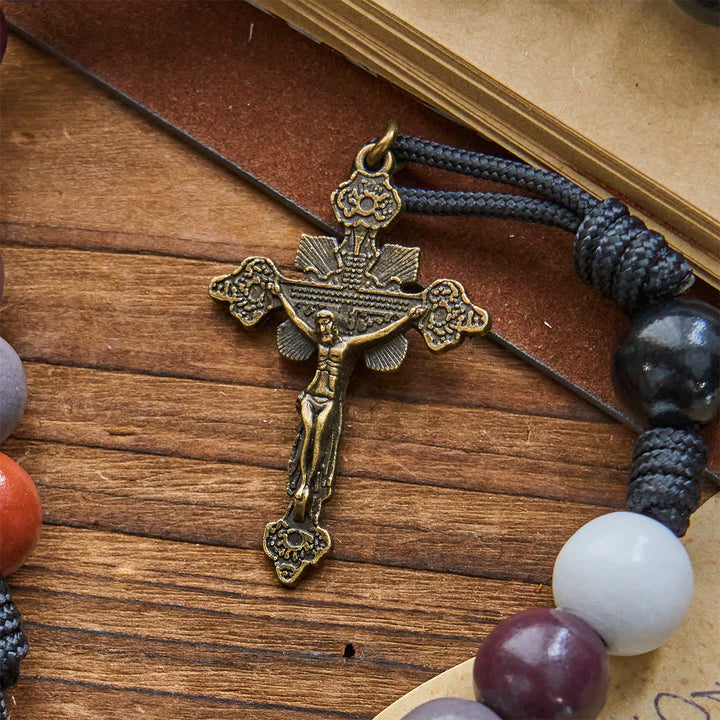 Christianartworkshop Morandi Style Multi-color Round Beads Rosary with Bronze Crucifix: Embrace Divine Blessing - image 5