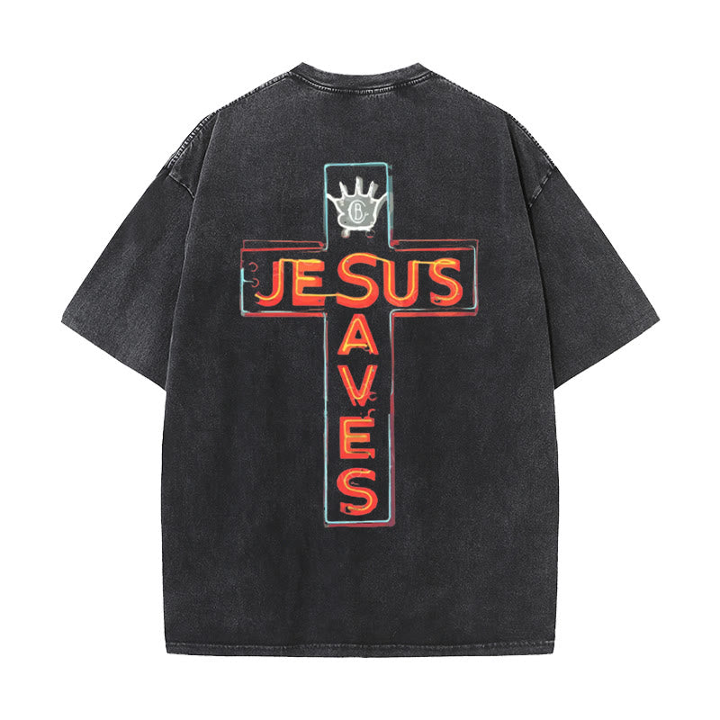 Christianartworkshop Jesus Saves Cross Graphic T-Shirt - Black - 5XL - image 4