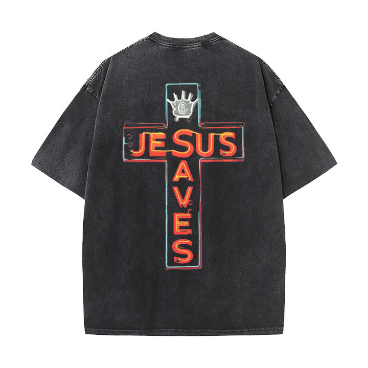 Christianartworkshop Jesus Saves Cross Graphic T-Shirt - Black - 5XL - image 4