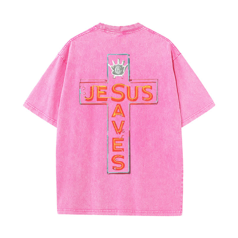 Christianartworkshop Jesus Saves Cross Graphic T-Shirt - Pink - 5XL - image 13