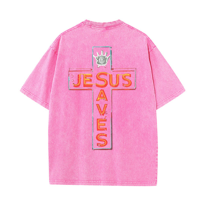 Christianartworkshop Jesus Saves Cross Graphic T-Shirt - Pink - 5XL - image 13
