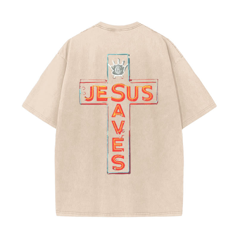 Christianartworkshop Jesus Saves Cross Graphic T-Shirt - Beige - 5XL - image 7