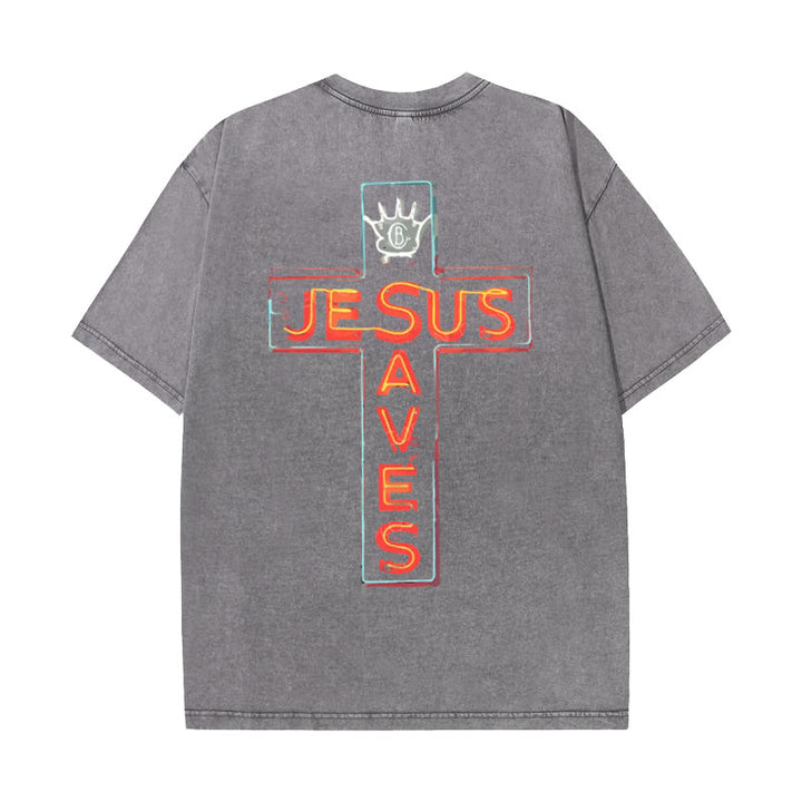 Christianartworkshop Jesus Saves Cross Graphic T-Shirt - Grey - 5XL - image 9