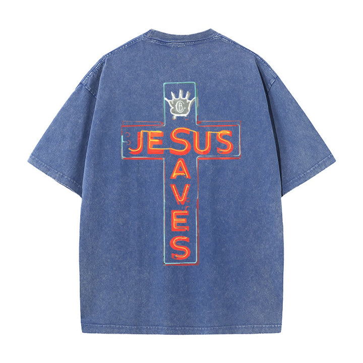 Christianartworkshop Jesus Saves Cross Graphic T-Shirt - Blue - 5XL - image 1