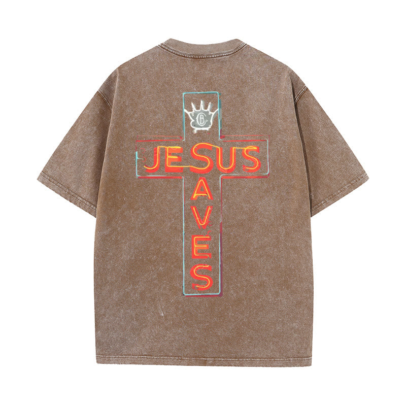 Christianartworkshop Jesus Saves Cross Graphic T-Shirt - Brown - 5XL - image 11