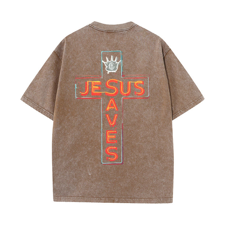 Christianartworkshop Jesus Saves Cross Graphic T-Shirt - Brown - 5XL - image 11