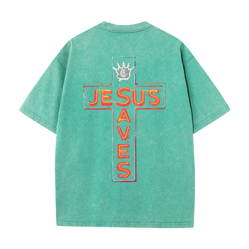 Christianartworkshop Jesus Saves Cross Graphic T-Shirt - Green - 5XL - image 15