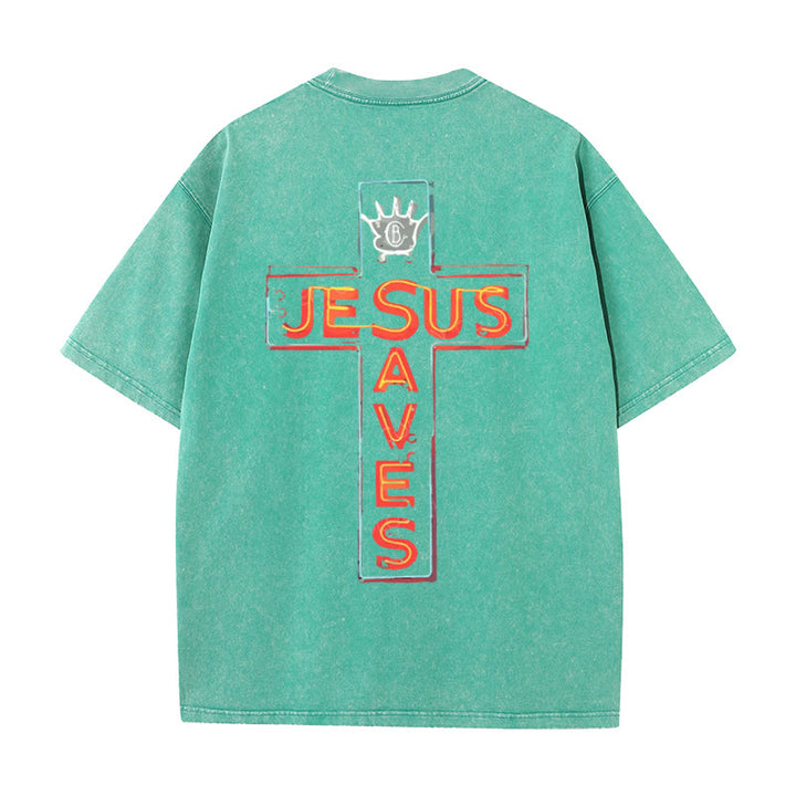Christianartworkshop Jesus Saves Cross Graphic T-Shirt - Green - 5XL - image 15