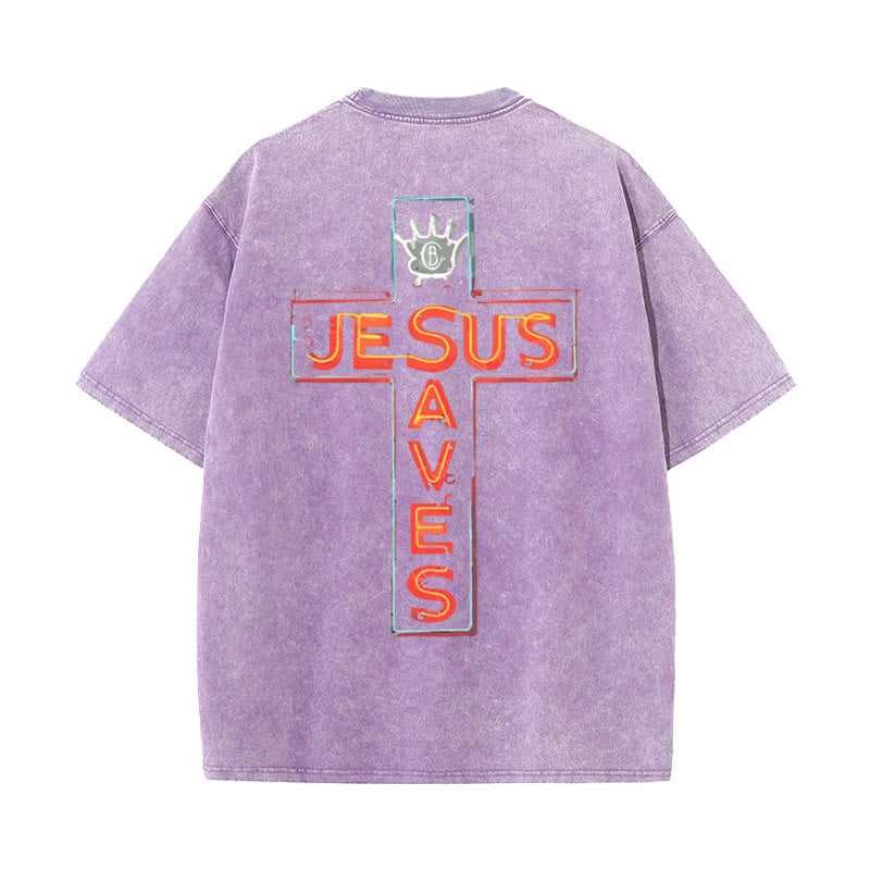 Christianartworkshop Jesus Saves Cross Graphic T-Shirt - Purple - 5XL - image 17