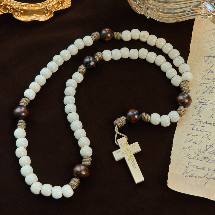FREE Today: Minimalist Style Matte White Beads Rosary with INRI Crucifix: Wear Spiritual Beauty