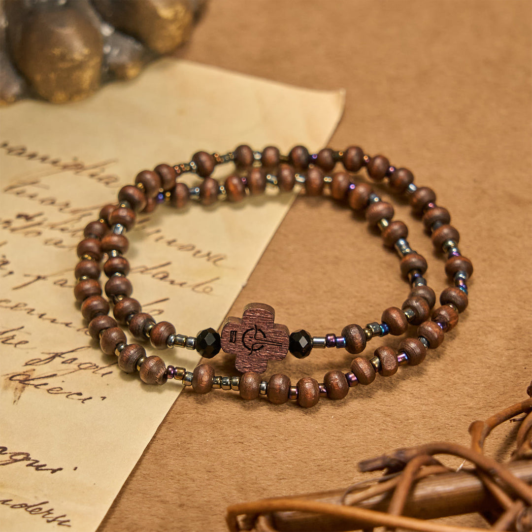 Christianartworkshop Classic Wooden Bead Bracelet with Cross: Timeless Emblem of Understated Faith - Cross - image 1