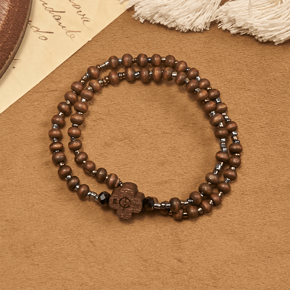 Christianartworkshop Classic Wooden Bead Bracelet with Cross: Timeless Emblem of Understated Faith - image 2