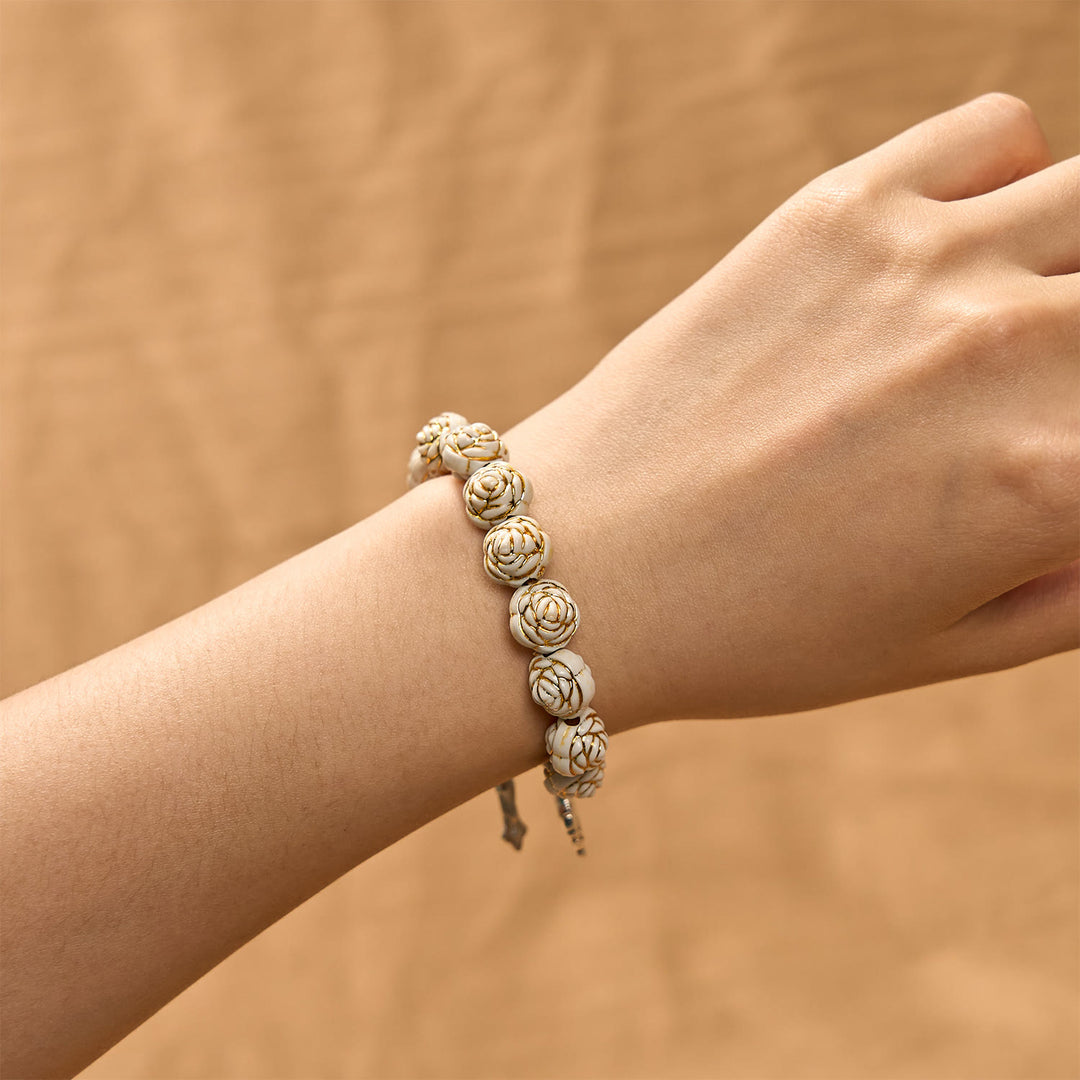 Christianartworkshop Artistically Sculpted 10mm White Rose Bead Bracelet with Crucifix: Edgy Spiritual Blossom - image 9