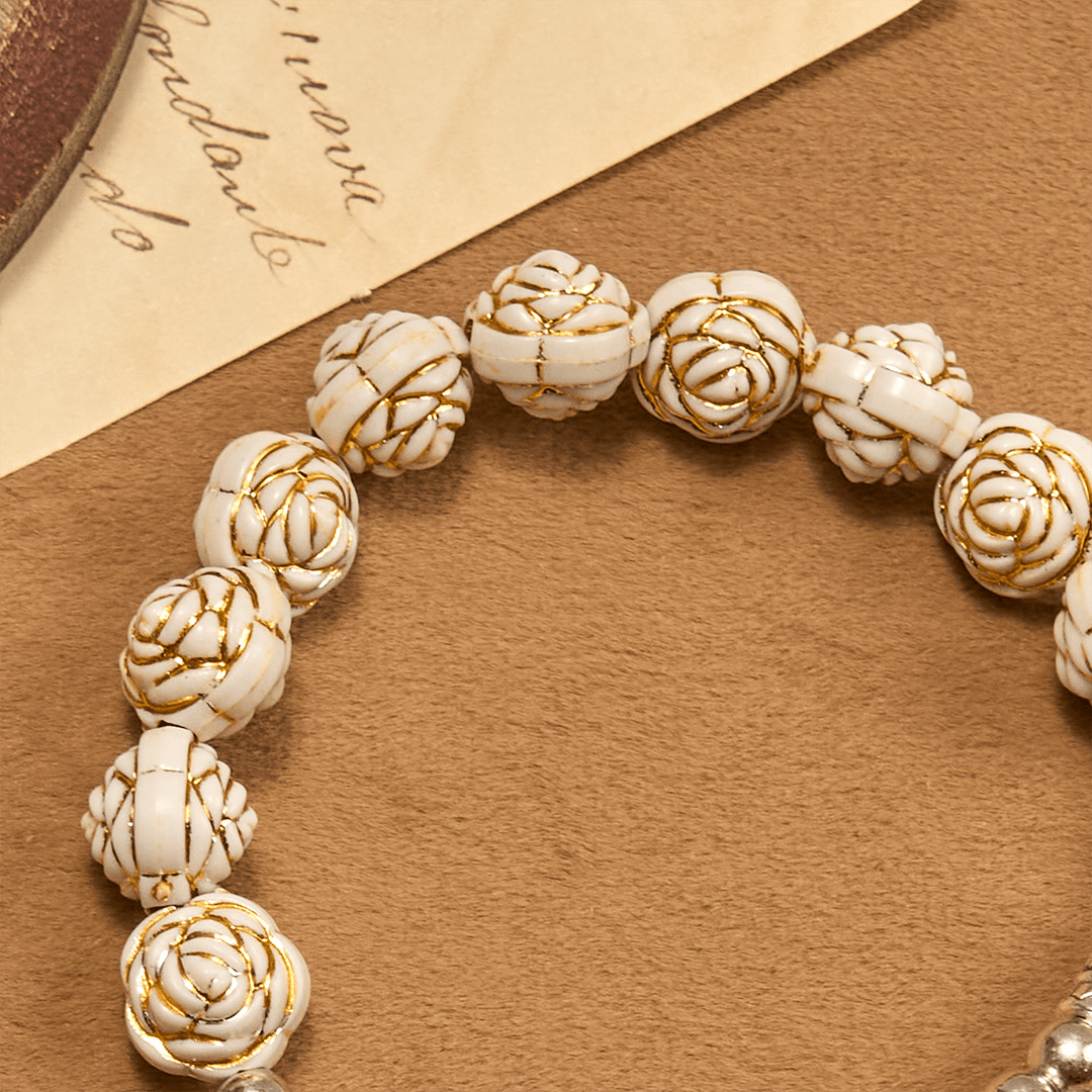 Christianartworkshop Artistically Sculpted 10mm White Rose Bead Bracelet with Crucifix: Edgy Spiritual Blossom - image 7