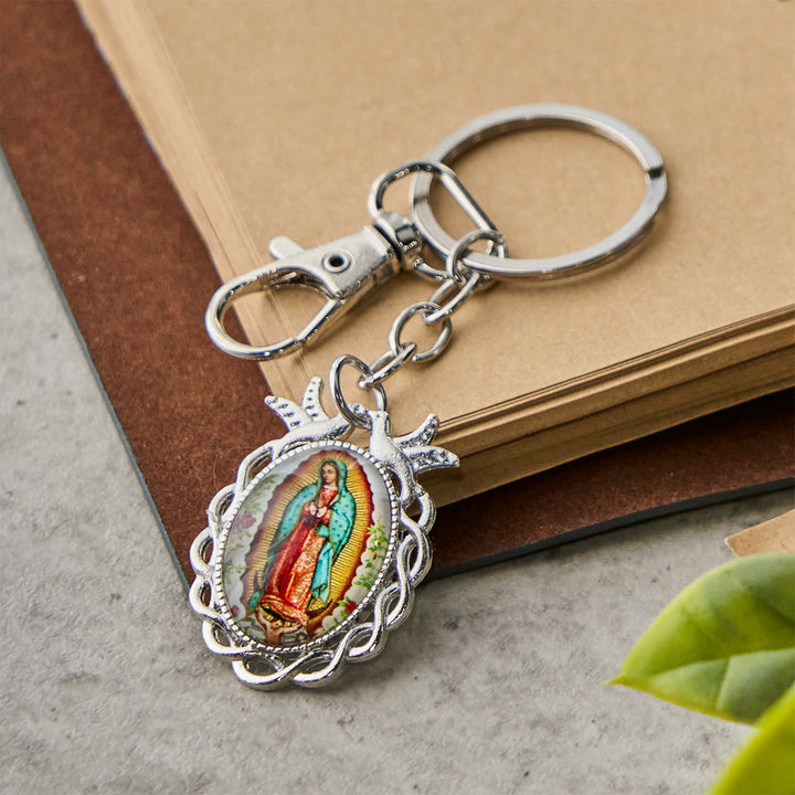 Christianartworkshop Our Lady Medal Keychain with Dove and Blossom Patterns: Ideal for Baptism Gifting - Dove - image 1