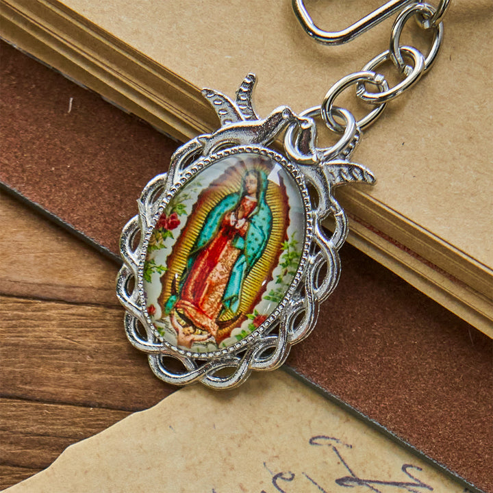 Christianartworkshop Our Lady Medal Keychain with Dove and Blossom Patterns: Ideal for Baptism Gifting - image 3