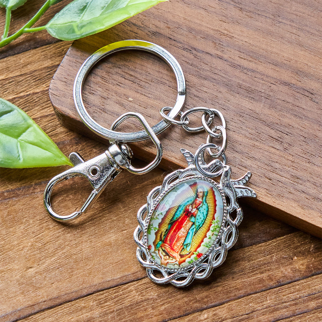 Christianartworkshop Our Lady Medal Keychain with Dove and Blossom Patterns: Ideal for Baptism Gifting - image 2