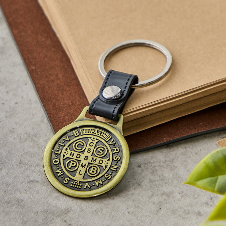 Christianartworkshop Vintage Style Silver & Brass Antiqued St. Benedict Keychain: Pocket-Sized Tokens - image 3